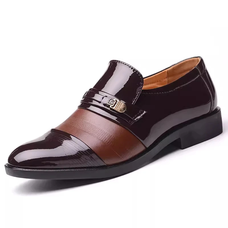 Mens Formal Two Tone Patent Leather Loafers Pointed Toe Slip On Shoes With Metal Buckle Low Heel Comfortable Non Slip Breathable - Image 5