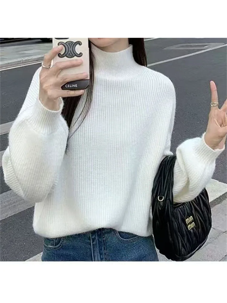 

Women's Loose Knitted Half Turtleneck Pullover Sweater Casual Fashion Top for Autumn Winter Wear