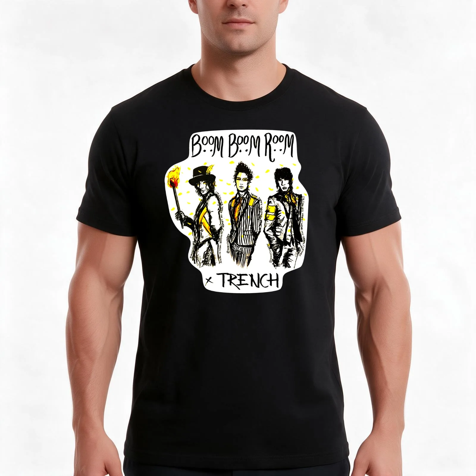 #35-37 - Boom Boom Room x TRENCH T-Shirt, Summer Casual Cotton Tee, Oversized Streetwear Tops, Vintage Graphic Print