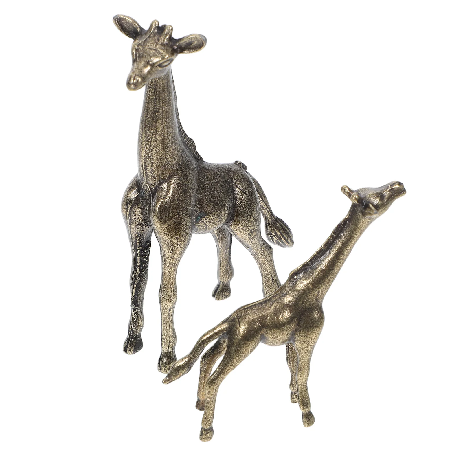 

2Pcs Exquisite Brass Giraffes Sculptures Mother Son Desktop Decor Retro Style Animal Ornaments for Home Office