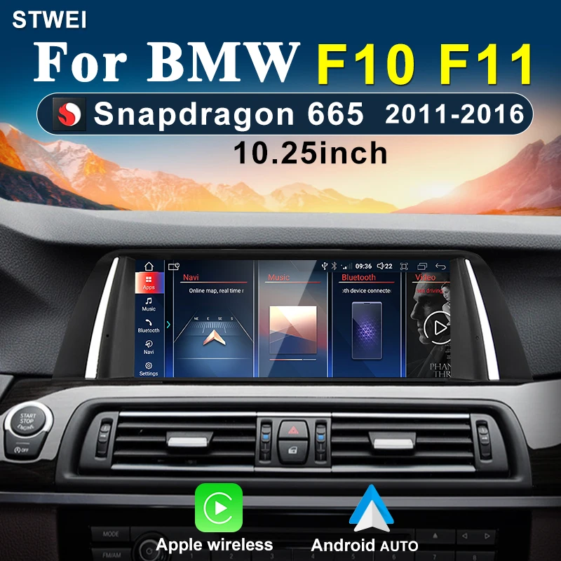 For BMW 5 Series F10 F11 10.25 inches 2011-2016  Qualcomm Snapdragon 665 Car Radio Multimedia Video Player Stereo Android 13