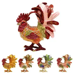 Rooster Trinket Hinged Enameled Jewelry Box, Unique Mini Ring Earrings Jewelry Organizer Exquisite Collectibles Rooster Figurine