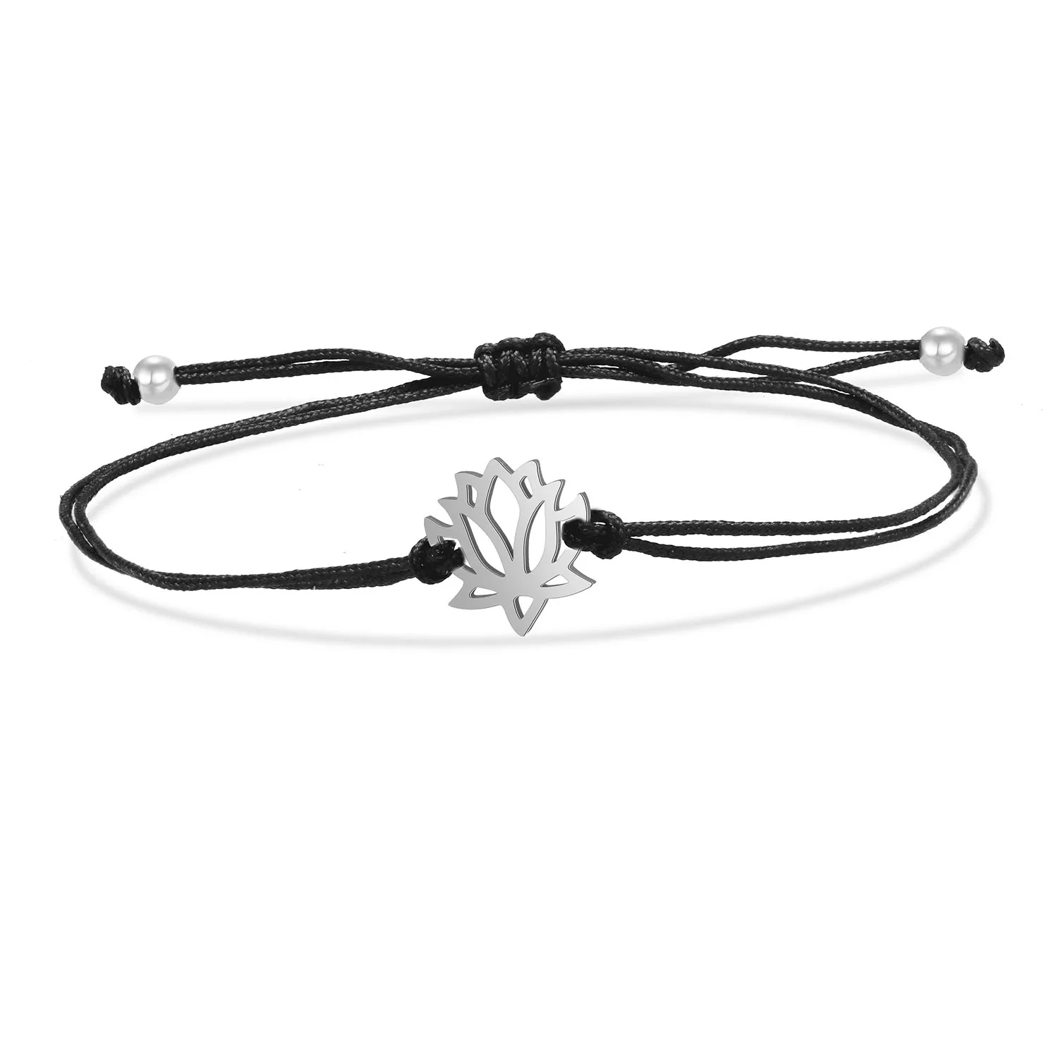 Gold-plated Stainless Steel Lotus Flower Charm Red String Handmade Bracelet Women Girl Cute Waterproof Cord Braided Jewelry Gift