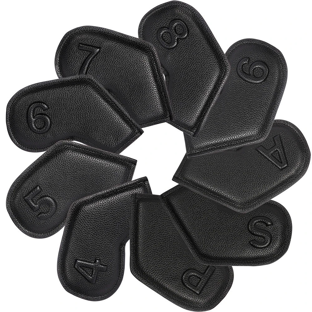 9 pcs/set Pure Color Leather Embossing Skull Logo Paint Edge Golf Club Headcover Iron Covers