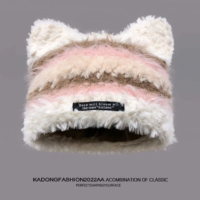 Cute hat women's autumn and winter new windproof and warm thick pullover hat casual plush hat