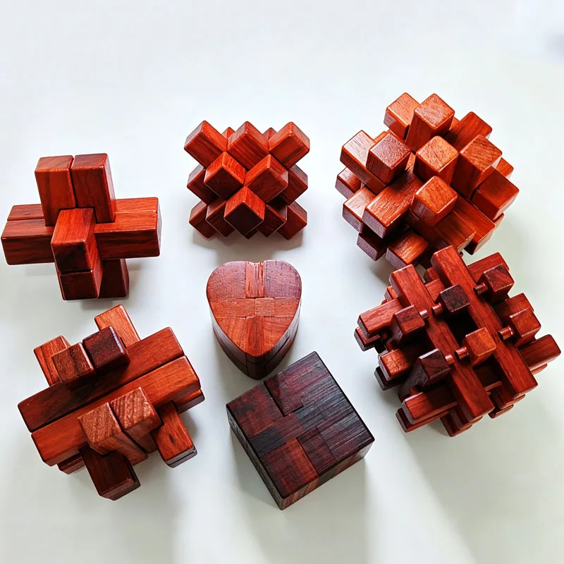 High Quality Wooden Toys Lu Ban Lock Puzzle Brain Teaser Unlock Interlocking IQ Logic Challenging Educational Gifts For Adults