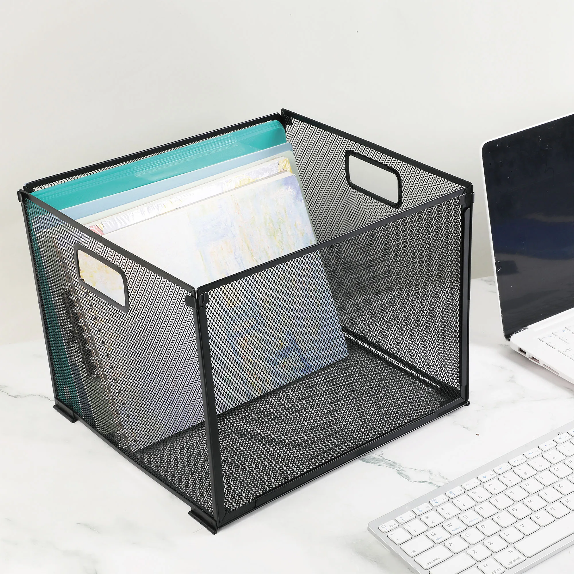 Large Hanging File Organizer, Mesh Letter Size File Holder Organizer Box Filing Crate for Office School Organization