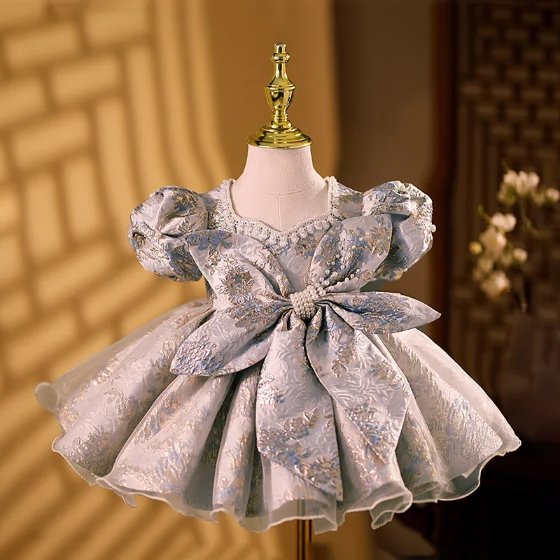 Ball Gown Children Birthday Baptism Party Evening Dress y1123 Girls Elegant Floral Beading Bow Design Princess