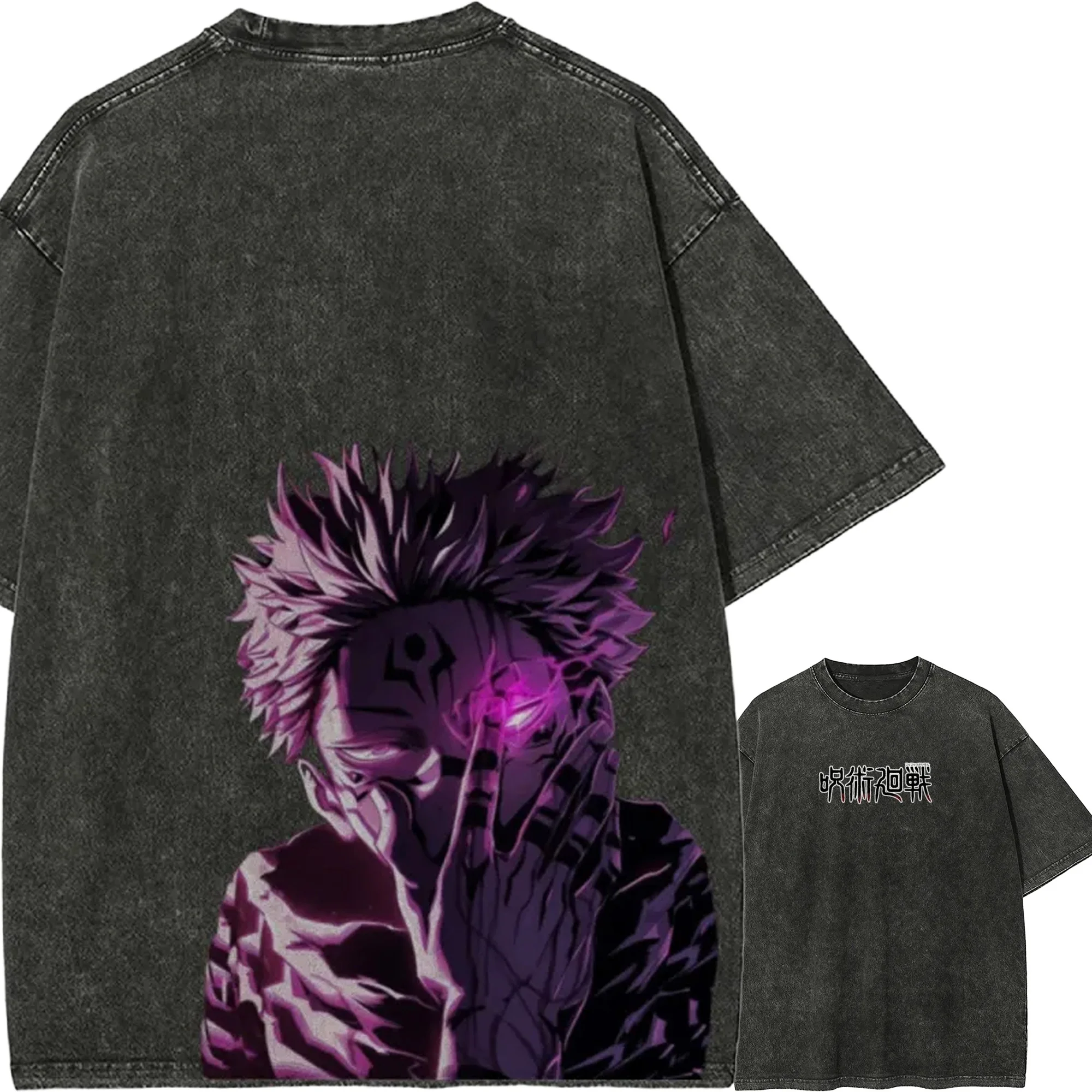Sukuna Purple Eye T-Shirt Jujutsu Kaisen Tee Vintage Washed Oversized Retro Anime Harajuku Streetwear Grafik Manga Herrenbekleidung