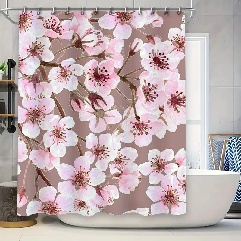 

Занавеска для душа с вишневым цветом, розовый, белый, с цветочным принтом, домашний декор, оконная ванная комната, экран для конфиденциальности 72x84 дюйма (183 см x 213 см)