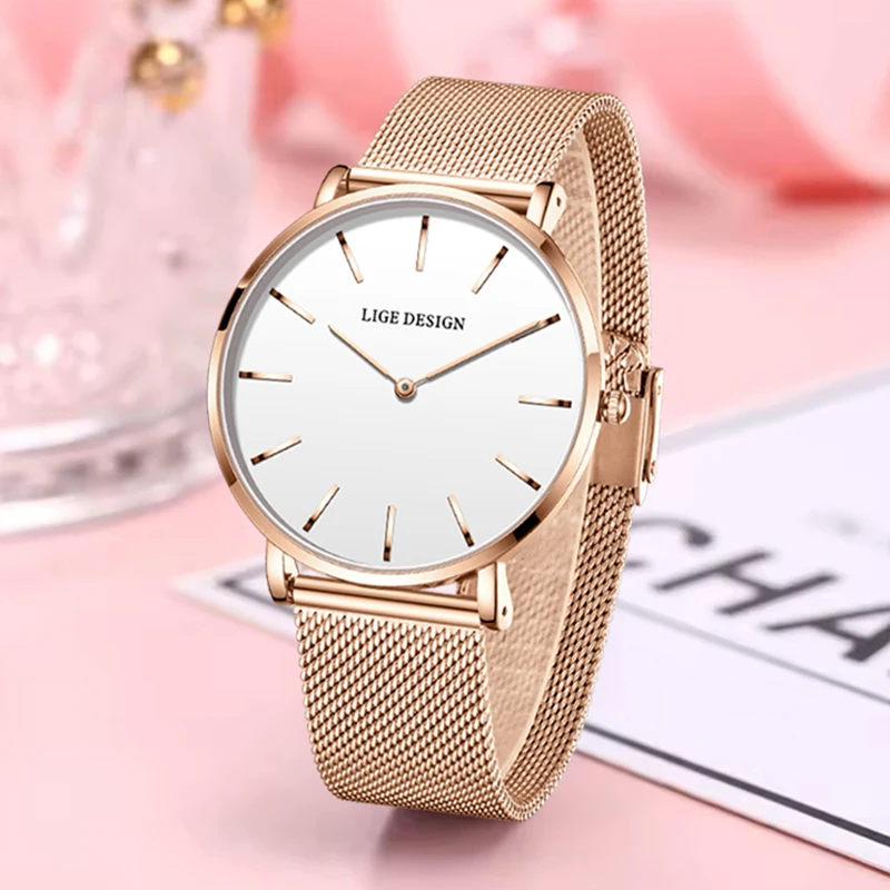 LIGE Original Quartz Watch for Women Fashion Elegant Ladies Watches Stainless Steel Waterproof Women's Wristwatch Reloj Mujer