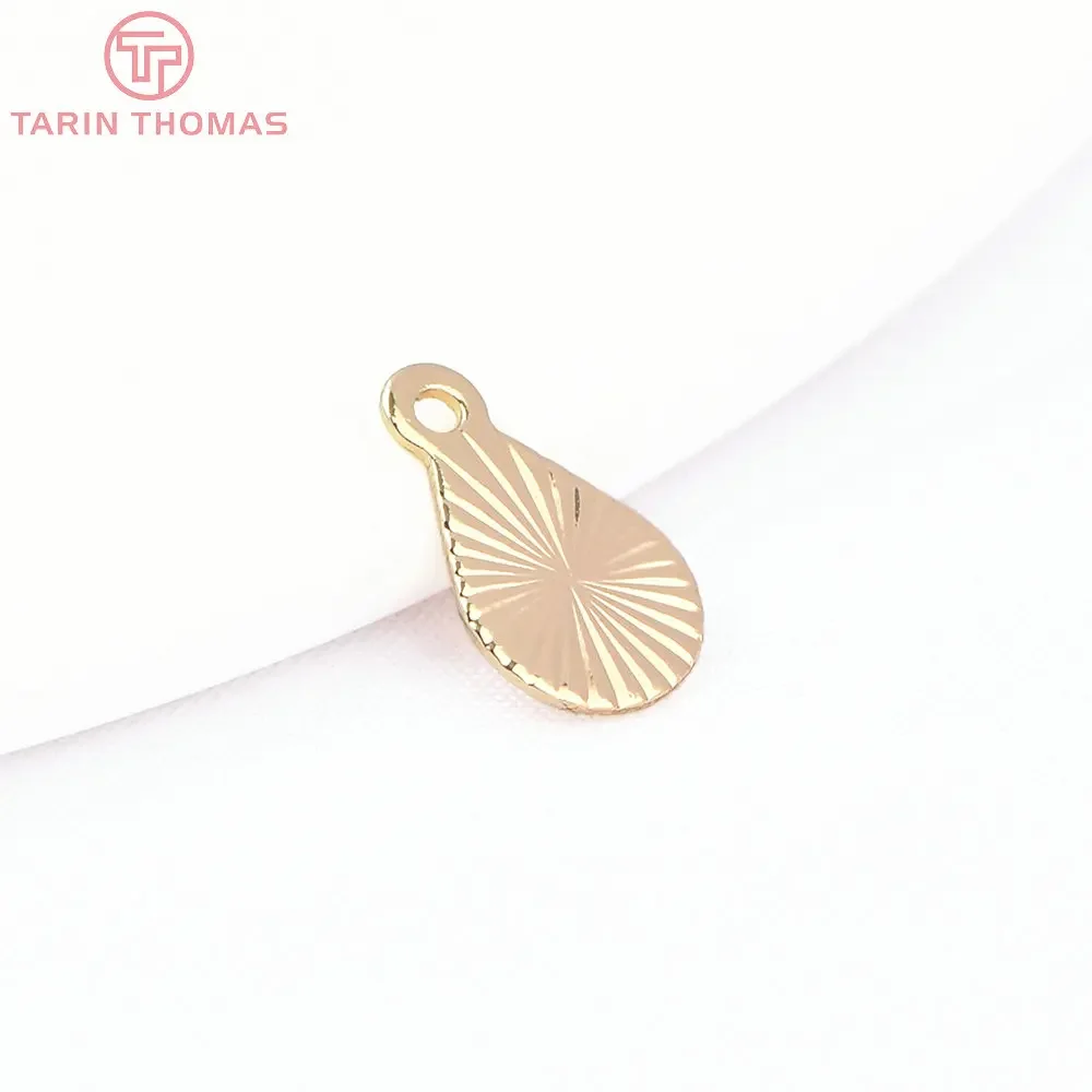 (1650) 20PCS 6x10MM 24K Gold Color Brass Droplet Shaped Engraved Pendants High Quality DIY Jewelry Making Findings Accessories