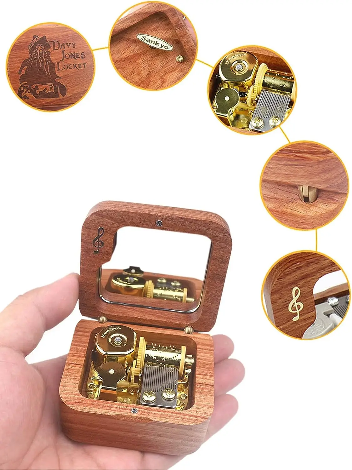 SOFTALK Davy Jones Solid wood walnut can pause music box Birthday, Christmas, Valentine's Day gifts