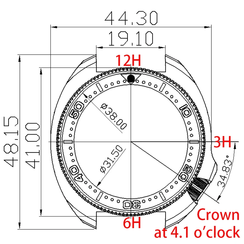 44 mm Luksusowe etui na zegarek Mod SKX 6105 Części do Seiko SKX007 NH34 NH35 NH36 NH38 Ruch Tuna 28,5 mm Tarcza Czysty czarny pierścień rozdziału