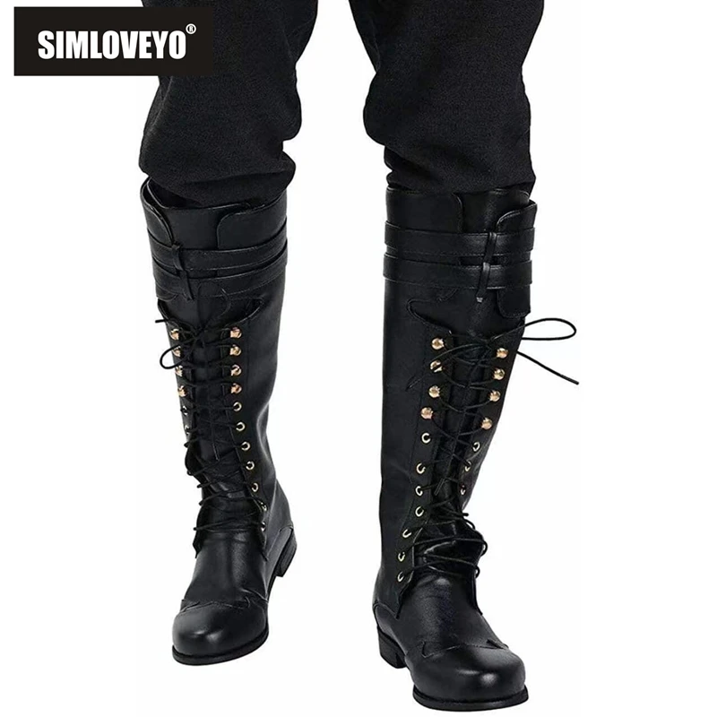 

SIMLOVEYO 2025 Female Riding Boots Round Toe Low Heels Lace Up Belt Buckles Large Size 45 46 47 48 Leisure Women Knee High Bota