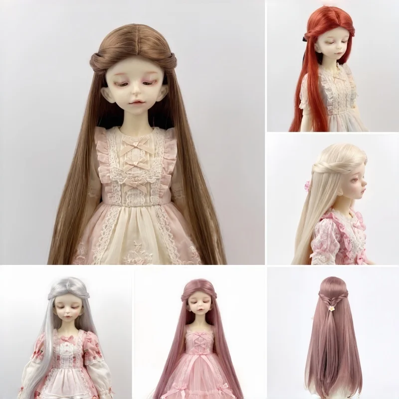 Full sizes Doll Hair JD908 Long Mid Parting with 4 layer Back Roll Tied Syntheic Mohair Doll Wigs 3-4" 4-5" Tiny Accessories