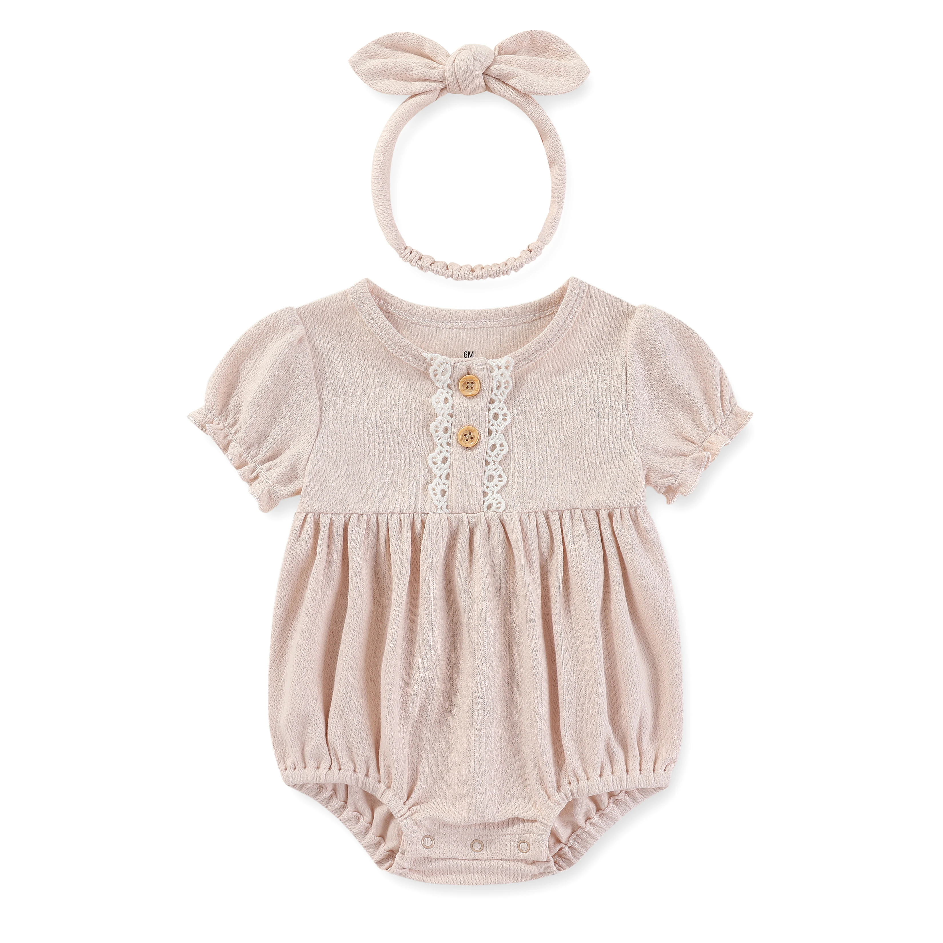 0-24Months Cotton Newborn Bodysuit +Headband Baby Girl Clothes Sets Solid Color Summer Baby Girl Jumpsuit Short Sleeve Bebes