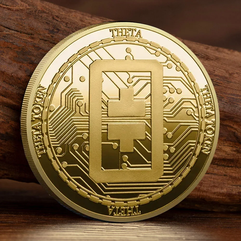 New THETA Virtual Coin Medallion Golden/Silvery Plated Embossed Bitcoin Collectible Coins