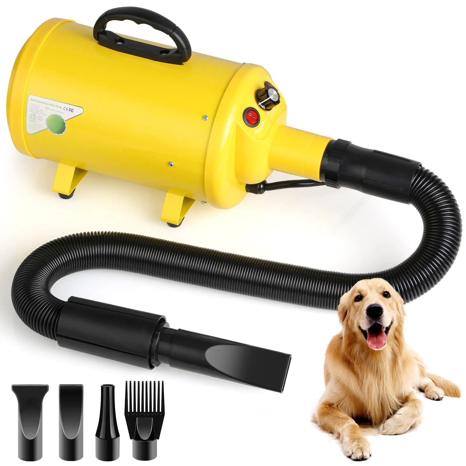 

Dog Hair Dryer, 3.8HP 2800W Pet Grooming Blower for Large Dogs Hair Force Blaster with Heat, Stepless Speed Adjustable