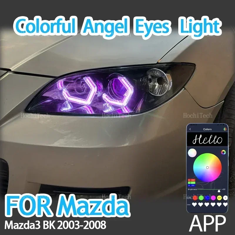 

RGB многоцветные световые кольца в стиле M4, управление через приложение DRL, светодиодный комплект «ангельские глазки» для Mazda 3 Mazda3 BK седан хэтчбек 2003-2008