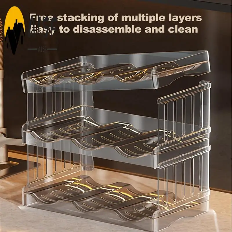 

A15F-Plastic Water Bottle Organizer And Wine Rack Storage Holder,3 Tier 9Containers Stackable Standing Bottle Storage Rack