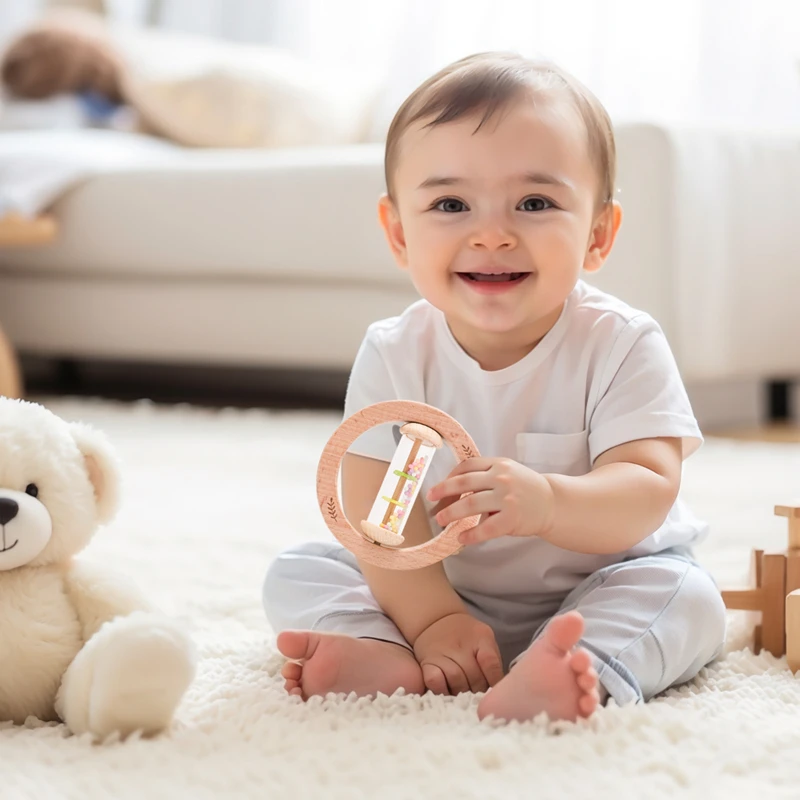 Montessori de madeira circular tocando brinquedo crianças música chocalho brinquedo recém-nascido instrumento educação musical precoce brinquedo presente aniversário do miúdo