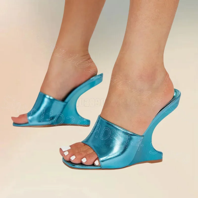 

Blue Glitter Strange Style Heels Slippers Slip On Women Shoes Open Toe New Fashion Party Banquet Dating 2024 Zapatos Para Mujere