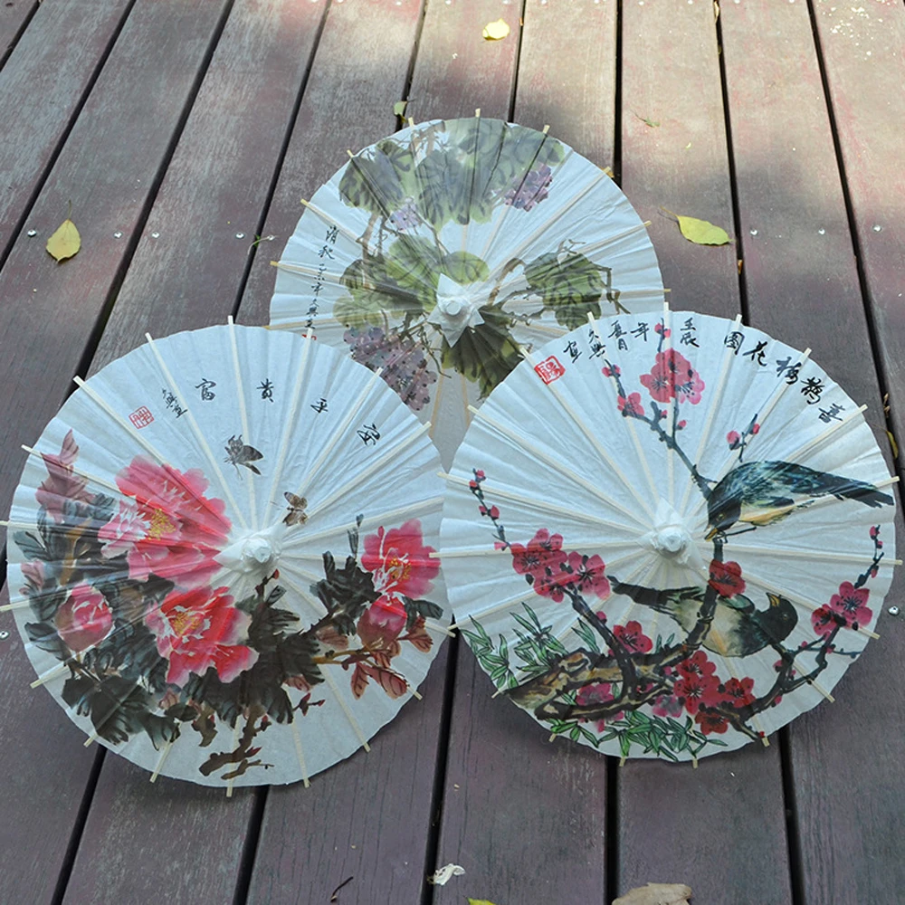 

60cm Oiled Paper Umbrella Chinese Bamboo Frame Classical Umbrella Party Decoration Stage Performance Decor Children's DIY Props