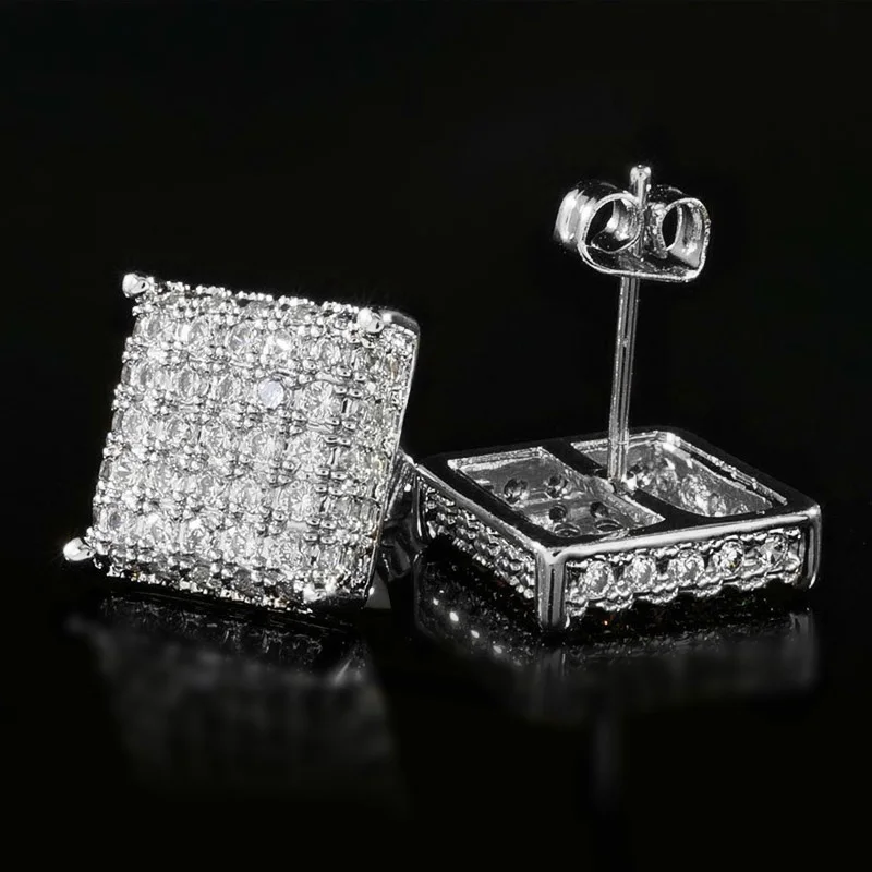 Huitan Minimalist Square Stud Earrings for Women/Men Micro Paved CZ Stone Fashion Versatile Couple Earrings 2022 Trend Jewelry