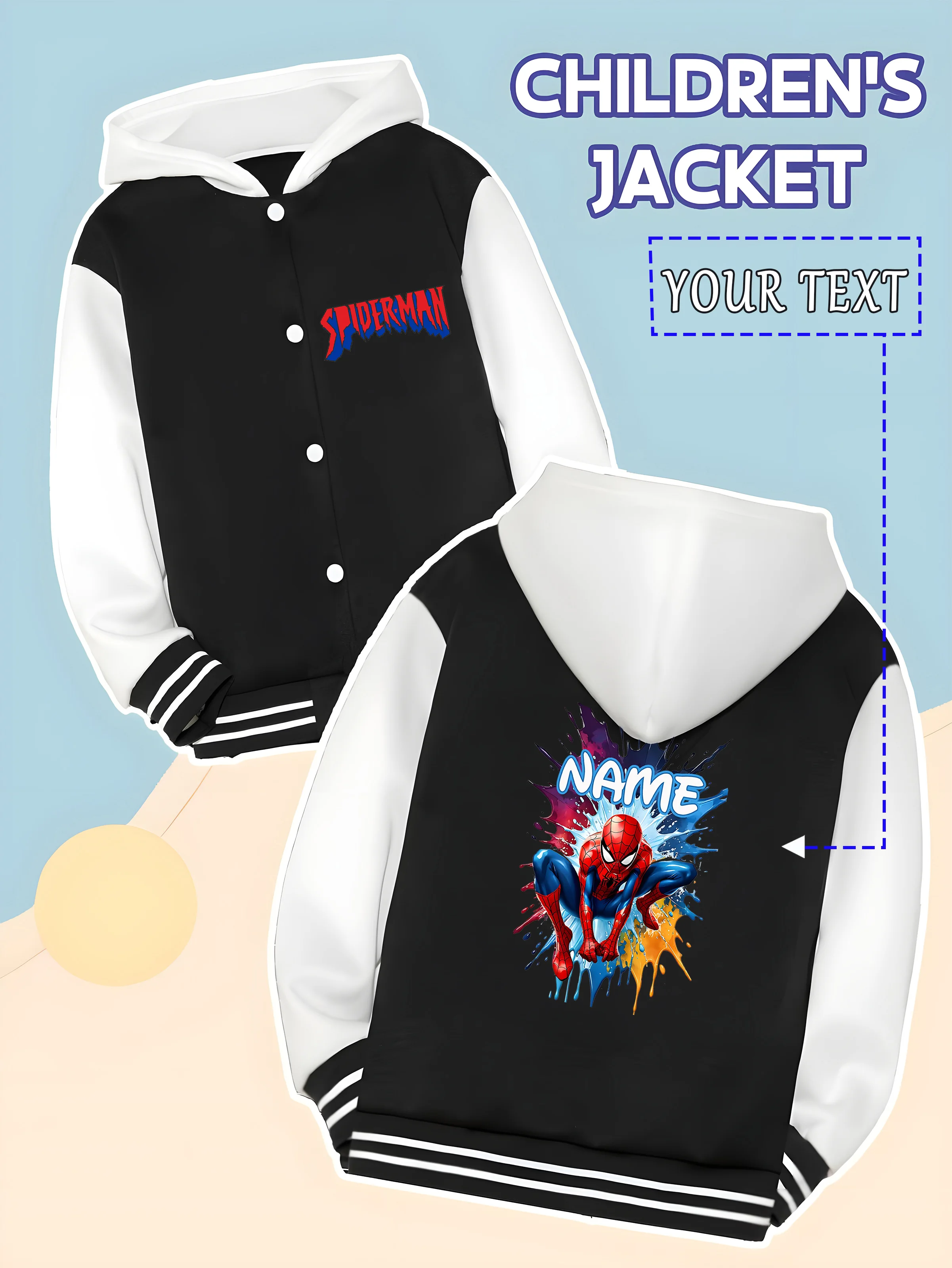 

MINISO Marvel Boys Baseball Jacket - Spider-Man ink-splashed design, full of artistic sense, very unique for cultural activities
