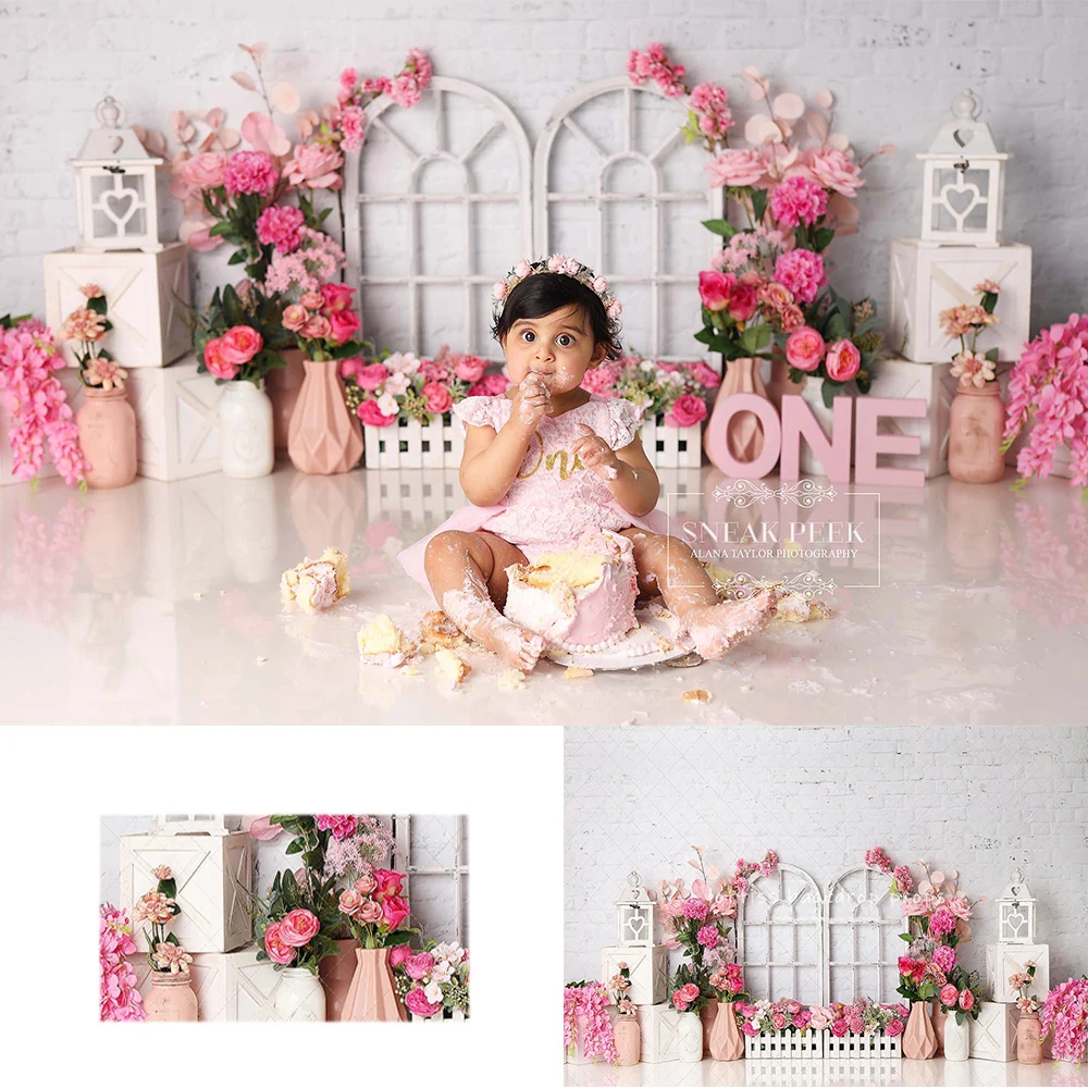 Floral Windows Backdrops Kids Baby Birthday Cake Smash Photocall Decors Child Adult Flower Backgrounds