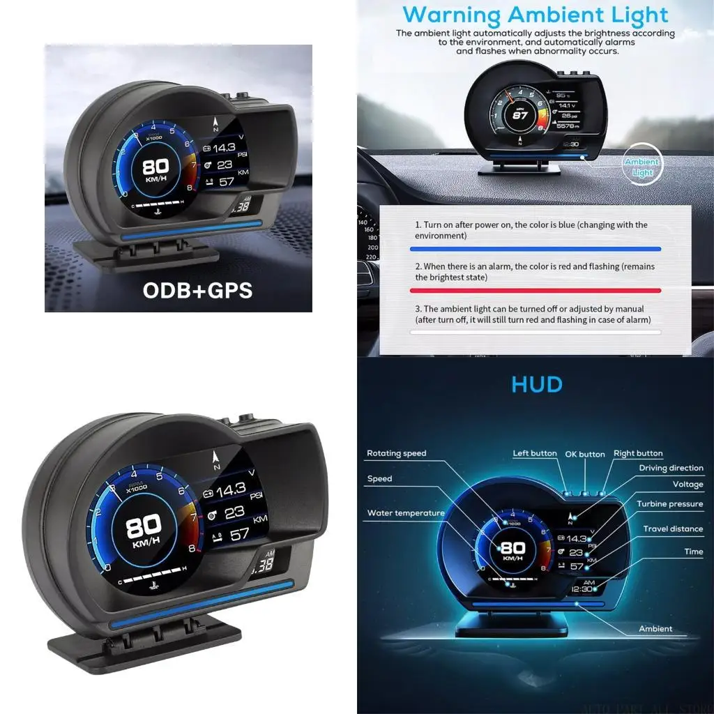 

J0MA Диагностика автомобиля в режиме реального времени OBD2 HUD Несколько параметров Скорость Об/мин Дисплей напряжения Цифровой