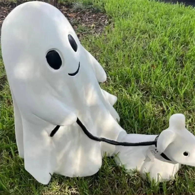 2024 Ghost Walking Dog Statue Creative Cute Ghost Dog Walking Resin gingillo Halloween Personality Ghost Dog Desk Statue