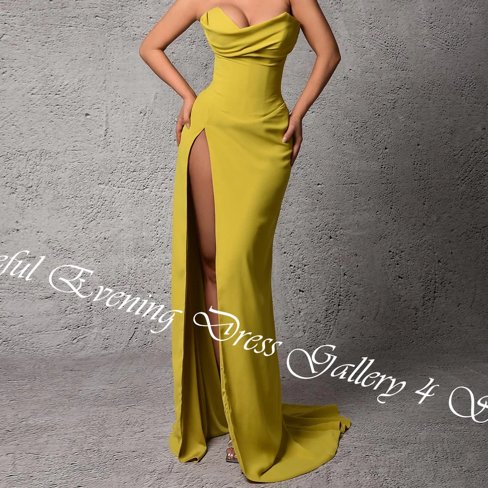 Customized Classic Pleat Strapless Floor Length Side Slit  Vestidos De Fiesta Straight Jersey Sleeveless Vestidos Para Mujer