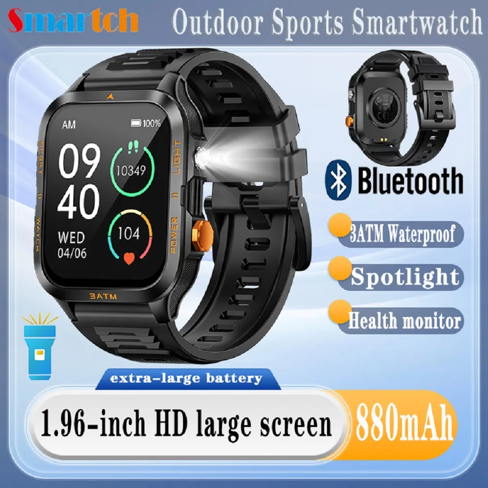 

Outdoors Smart Watches Men Message Push 880mAh Flashlight BT Call 3ATM Waterproof Sports Fitness Smartwatch Health Monitor Women