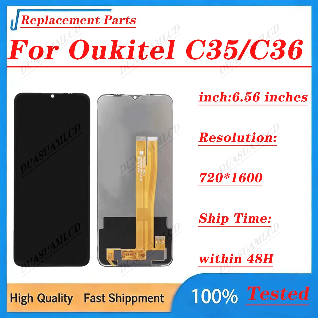 6.56 Inch TFT IPS Touch Digitizer Replacement for Oukitel C35 C36 HD+ LCD Display Repair Parts Fully Tested
