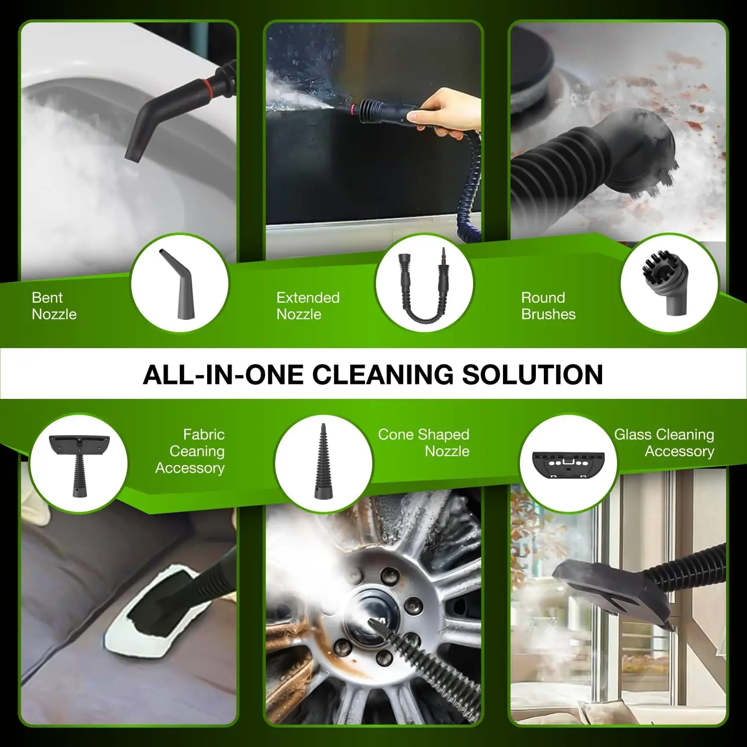 Handheld Steam Cleaner 1250W with Detergent Tank – Multi-Use Steamer for Home, Kitchen, Bathroom, Car