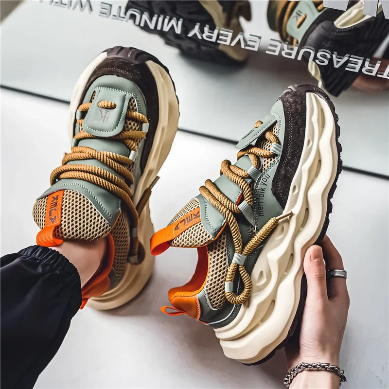 أحذية رياضية للرجال مكتنزة ، أحذية رياضية غير رسمية ، شبكة جيدة التهوية ، مدرب مصمم ، ملابس الشارع الخضراء ، الموضة ،