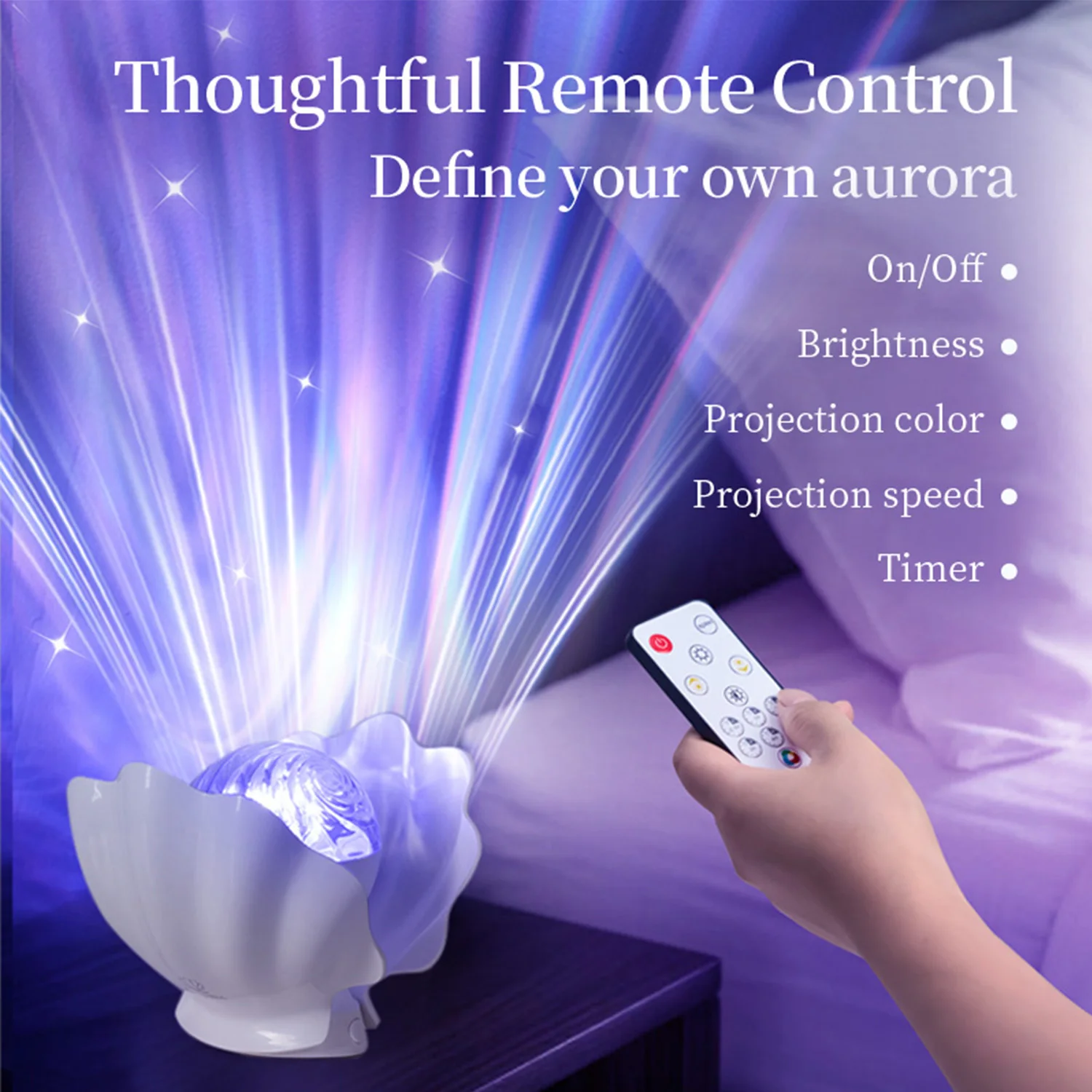 

Shell Projection Atmosphere Night Light USB Rechargeable Remote Control LED Aurora Projector Lamp for Home Kids Bedroom Decor