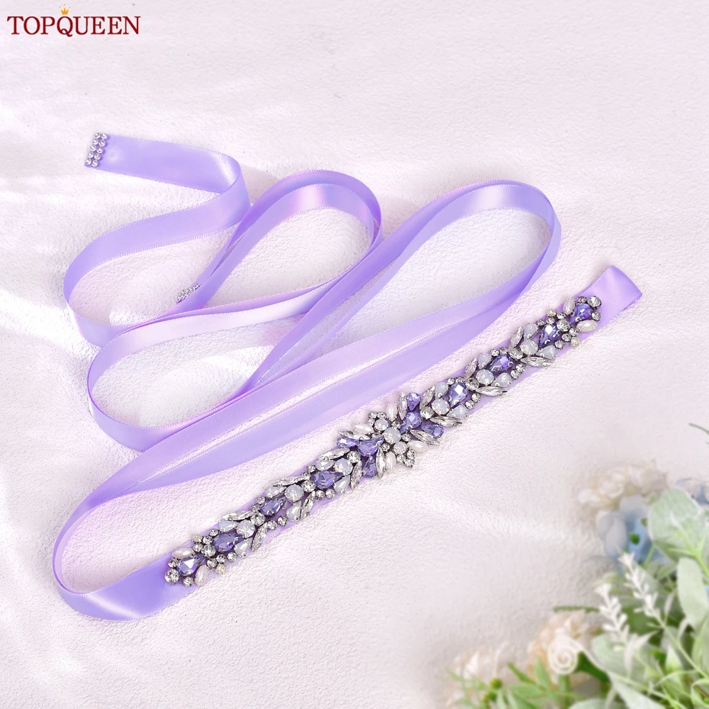 TOPQUEEN Fashion Wedding Belt Bridal Belt Sash Lavender Crystal Applique Miss Dress Rhinoceros Belt Party Accessories S57