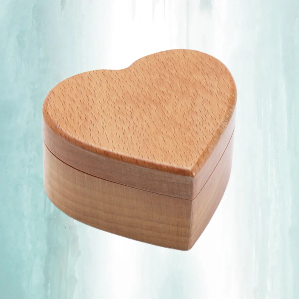 Heart Shaped Wooden Ring Box Beech Vintage Jewelry Storage Case Wedding Engagement Ring Holder Compact Travel Small Jewelry