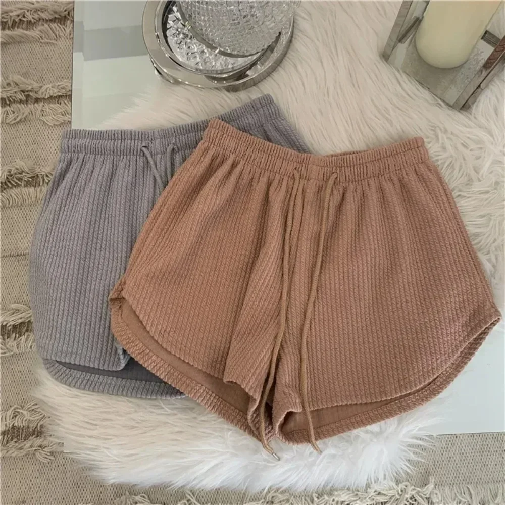 High Elastic Women Shorts Summer Lace Up Drawstring Wide Leg Sweat Short Fitness Running Shorts Loose Casual Large Sports Shorts