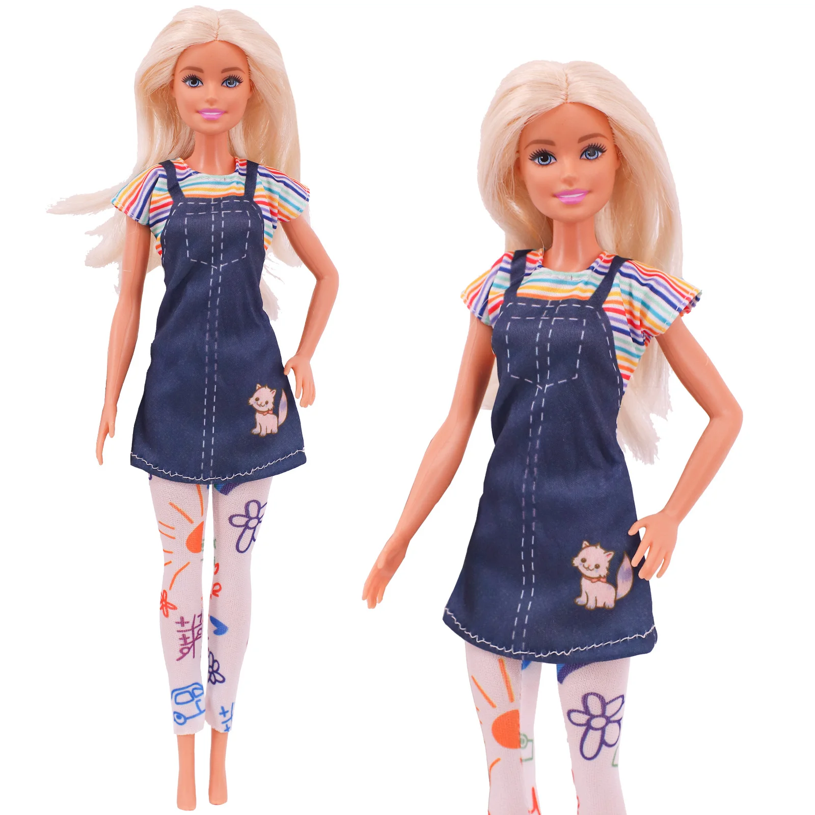 1 Set Fashion Multicolor Outfit Wave Point Dress Shirt Denim Grid Skirt Daily Casual Wear Accessories Clothes for Barbies Doll