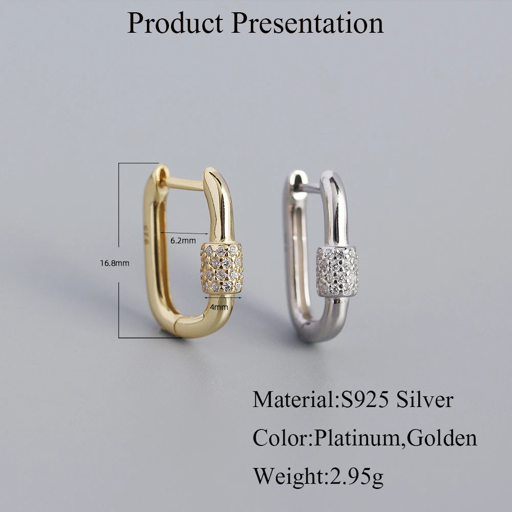 CCFJOYAS European and American Punk Rock 100% 925 Sterling Silver Hoop Earrings for Women Oval Geometric Zircon Earrings Jewelry