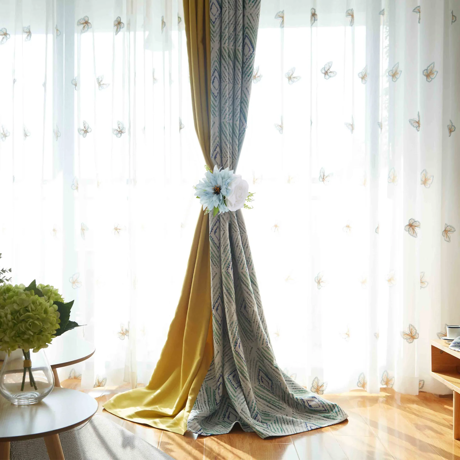 

Floral Curtain Tiebacks - Realistic Artificial Flowers for Wedding Chair Back Decor - Boho Aisle Chair Decorations - Farmhouse