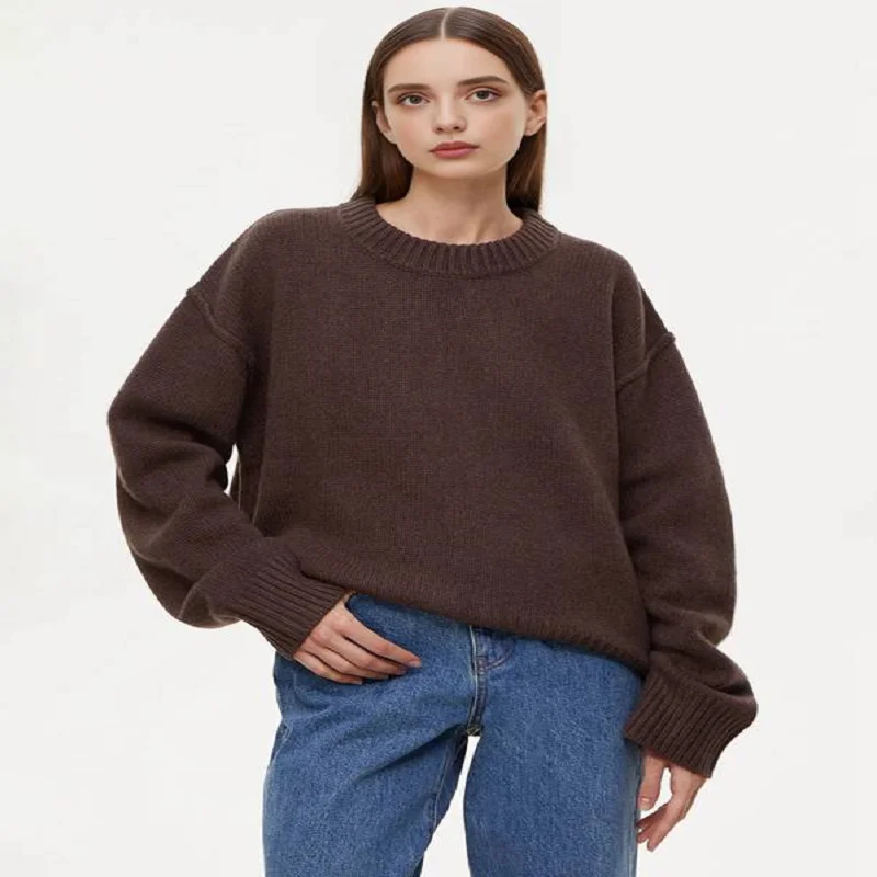 

Women'S Sweater Crew Neck Long Sleeve Pullover Loose Fit Soft Knit Ribbed Hem Fall Winter Outfit