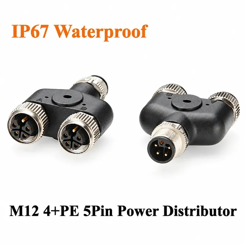 Profinet M12 L-Code 5Pin Y Splitter Adapter 63V 16A Male to Dual Female Power Distributor T Circular Connector Power Supply