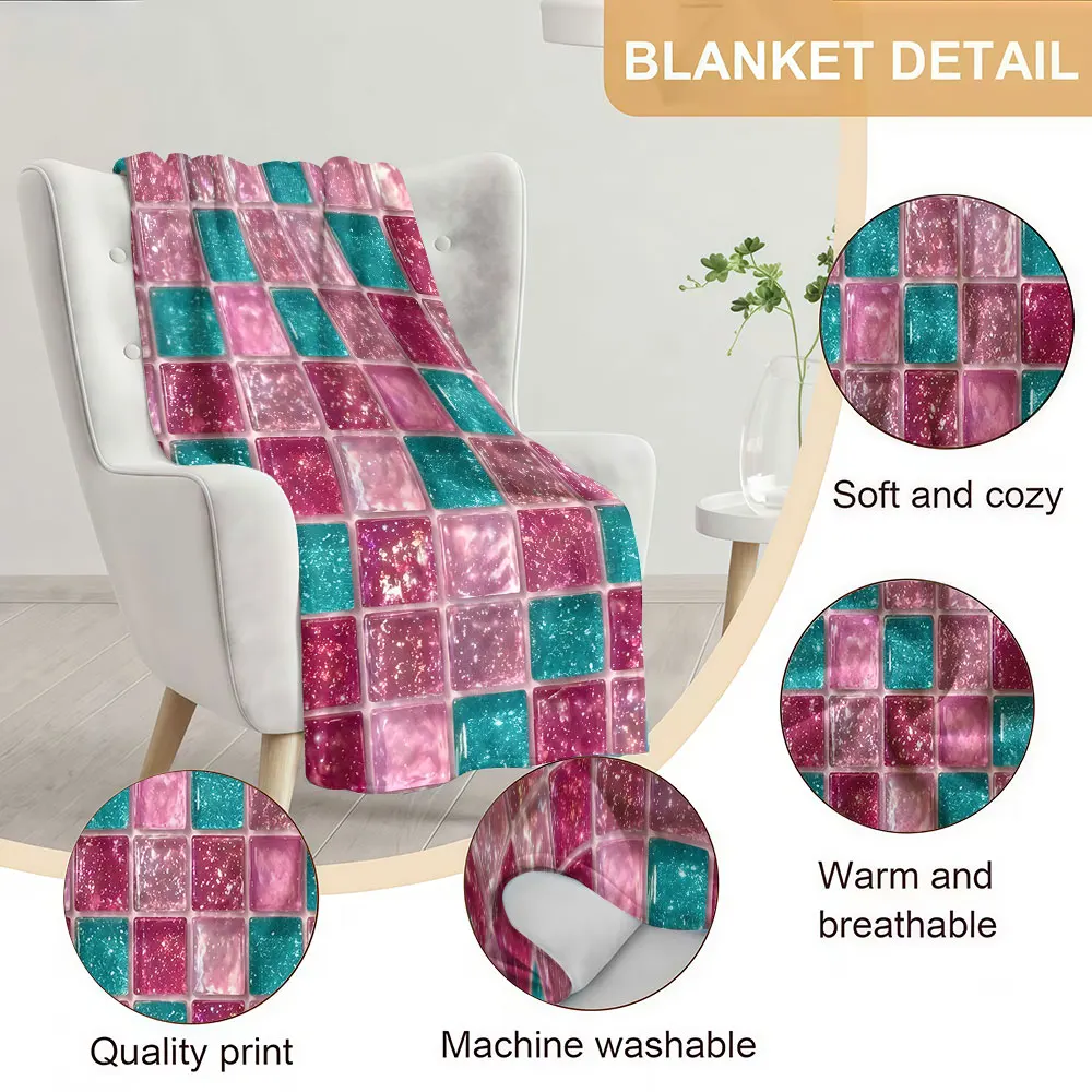 Glitter Mosaic Soft Warm Flannel Blanket Lightweight Cozy Christmas Halloween Home Decor Room