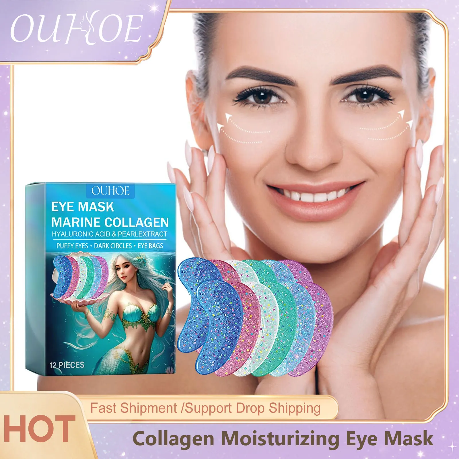 

Marine Collagen Eye Gels Glitter Mask Remove Dark Circle Bag Puffiness Sooth Firming Repairing Nourishing Moisturizing Eye Masks