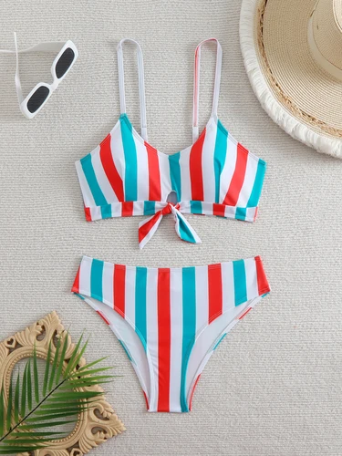 Imagen 2 del producto Traje de Baño de Bikini de Cintura Alta 2026 para Mujer, Traje de Baño Sexy con Tiras y Rayas, Traje de Baño Femenino para Nadar, Traje de Baño de Verano para Playa
